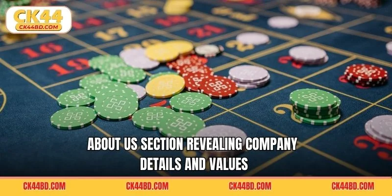 About us section revealing company details and values