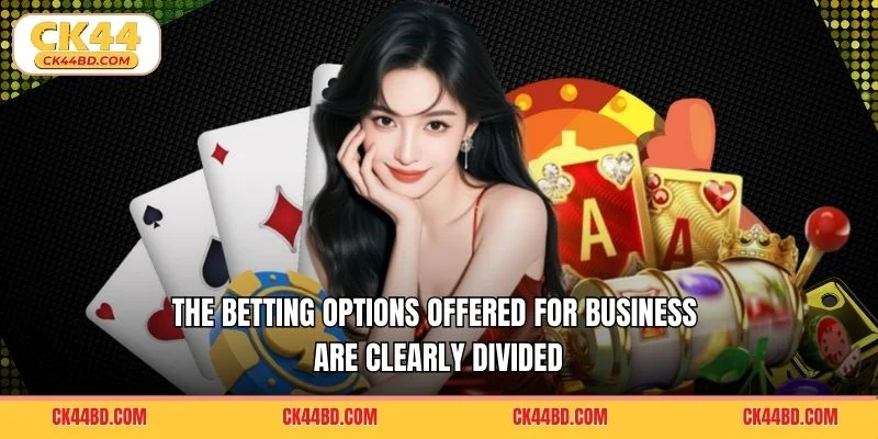 The betting options offered for business are clearly divided